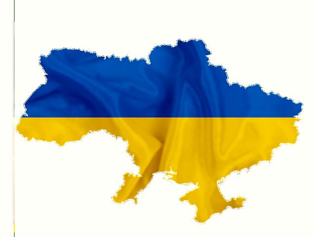 Ukrainos vėliavos ir žemėlapio koliažas