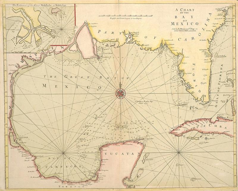 Richardo Mounto ir Thomaso Page 1700 m. Meksikos įlankos žemėlapis