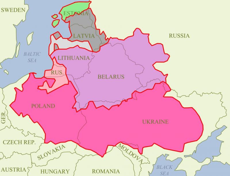 Lenkijos-Lietuvos valstybė XVII a. lyginant su dabartinėmis valstybių sienomis