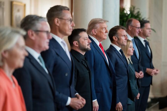 Daugiašalis JAV prezidento Trumpo susitikimas su Ukrainos ir Europos lyderiais. Vašingtonas, Kolumbijos apygarda, JAV, 2025 m. rugpjūčio 18 d.