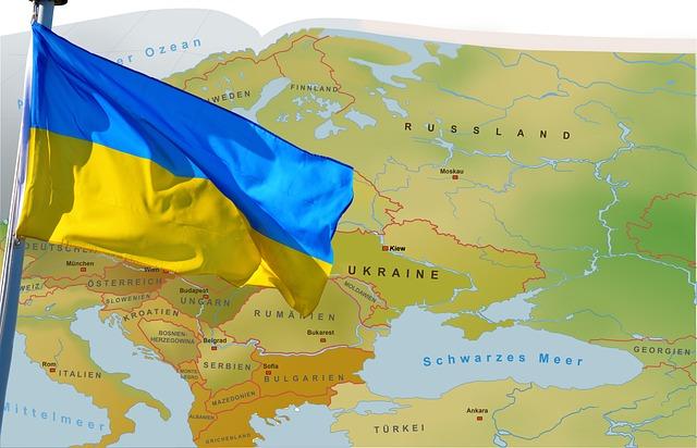 Ukrainos vėliavos ir žemėlapio koliažas