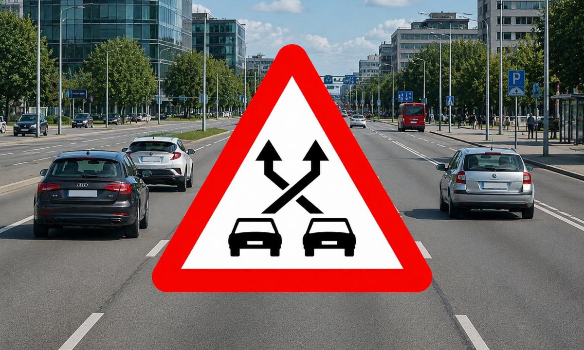 Vairuotojai pamato du automobilius su rodyklėmis ir puola į paniką. P-35 ženklą lengva perskaityti neteisingai