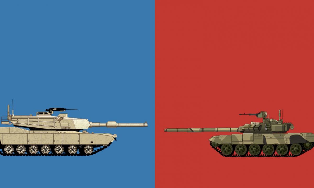 „Plieniniai žvėrys akis į akį.“ „Abrams“ ar T-90